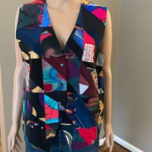 Robert Daskal hand painted silk tie back vest